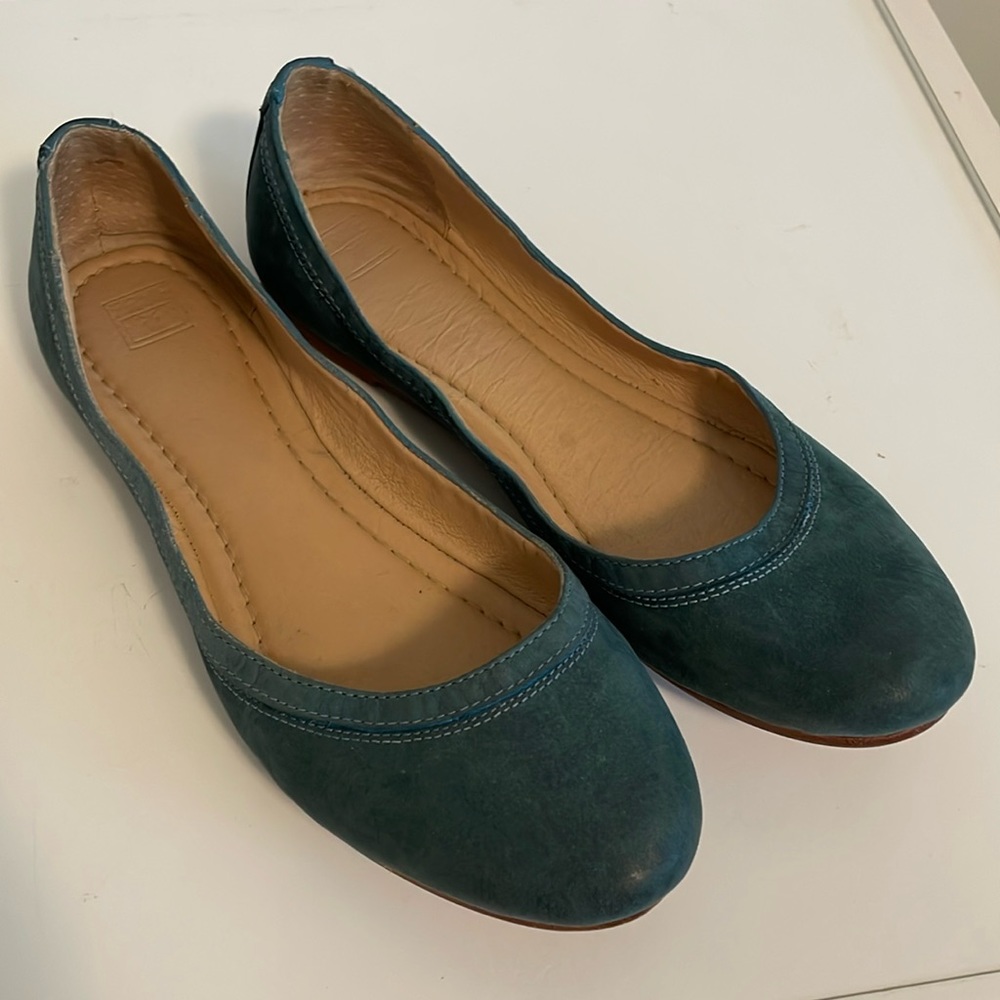 Frye Carson teal blue green leather ballet flats